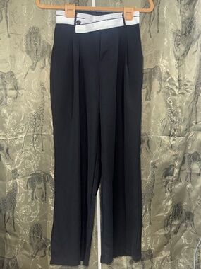 Women's Black High-Waist Trousers with White Waistband Detail